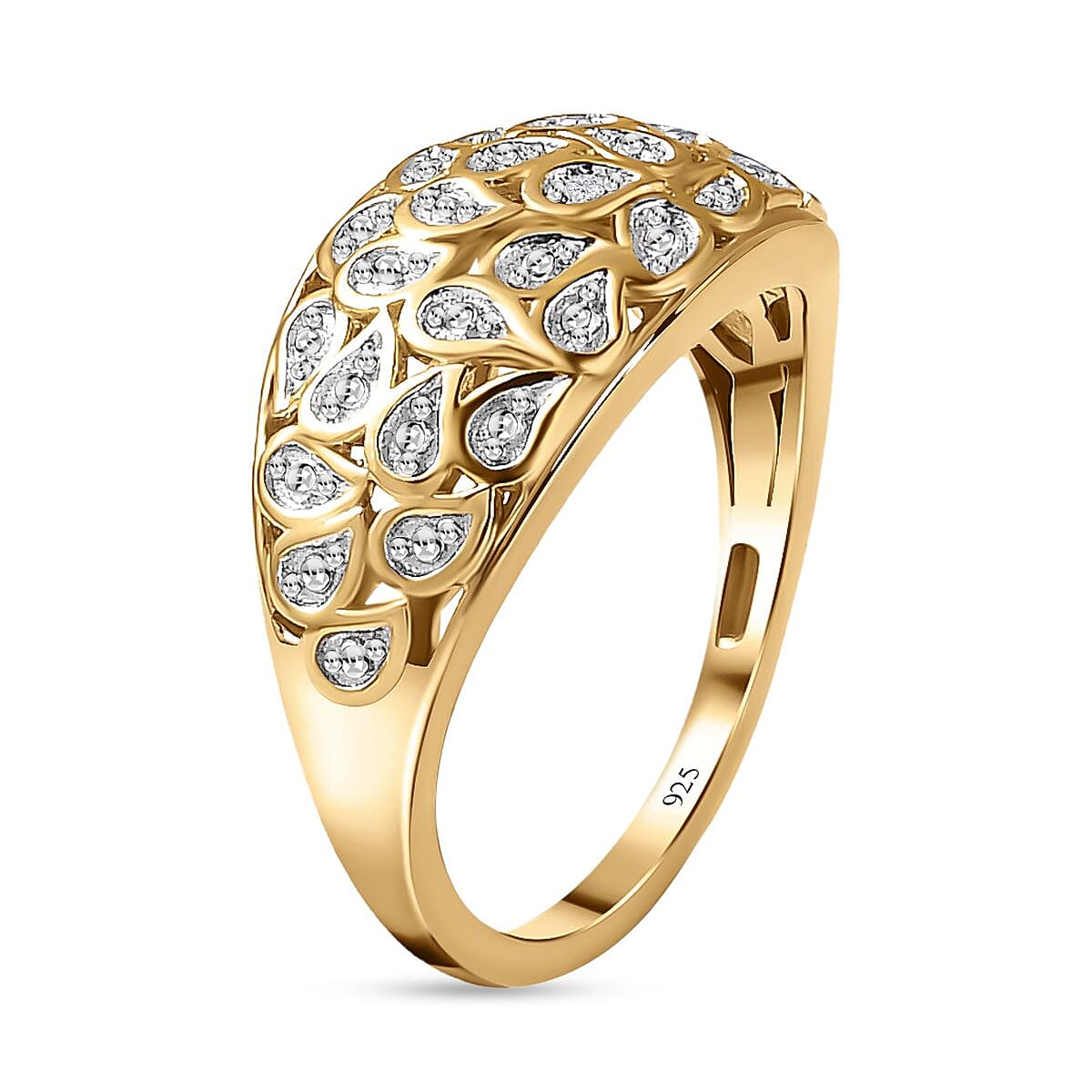 Diamond Dome Ring in 18K Vermeil Yellow Gold Plated and Plating Overlay.