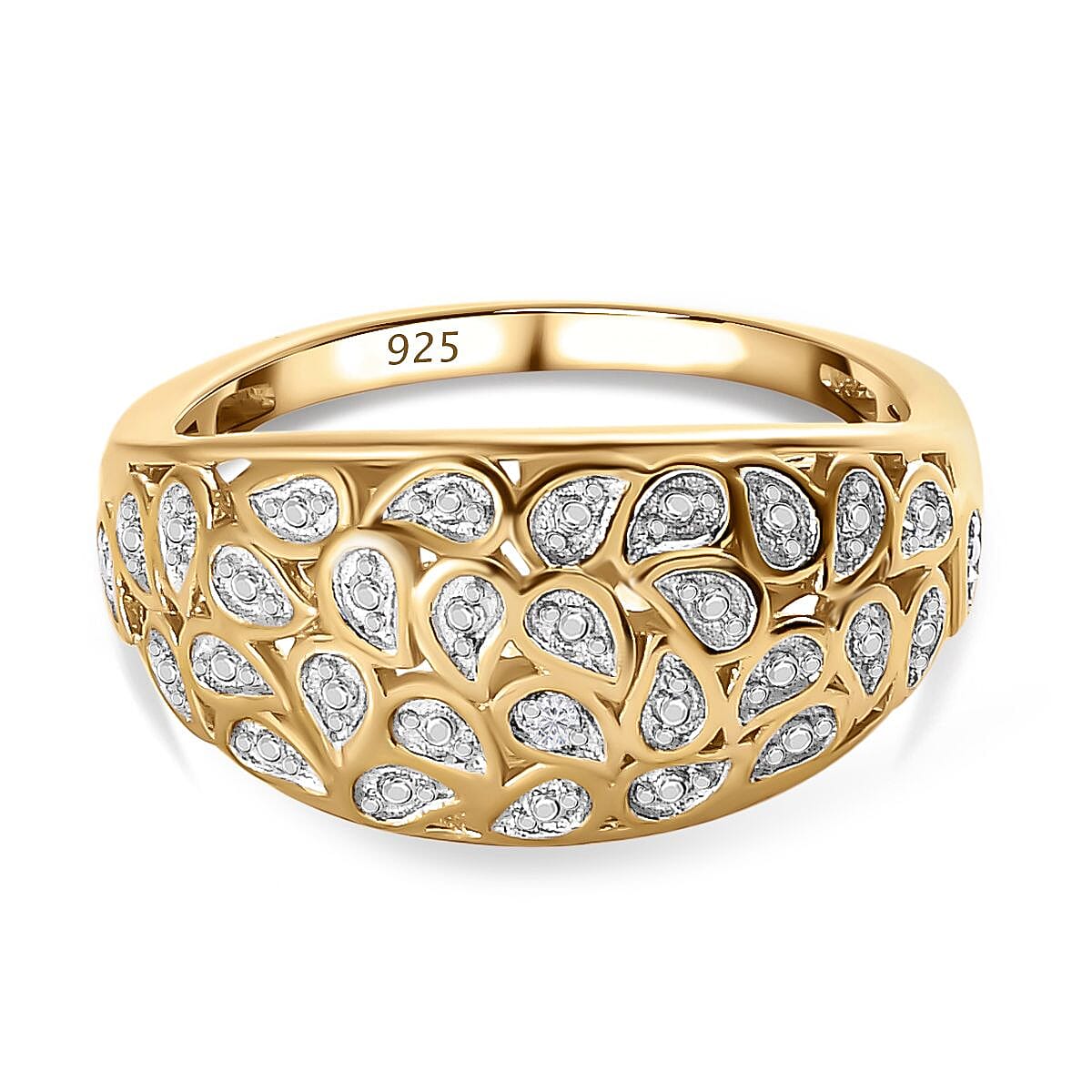 Diamond Dome Ring in Sterling Silver with Platinum and 18K Vermeil Yellow Gold