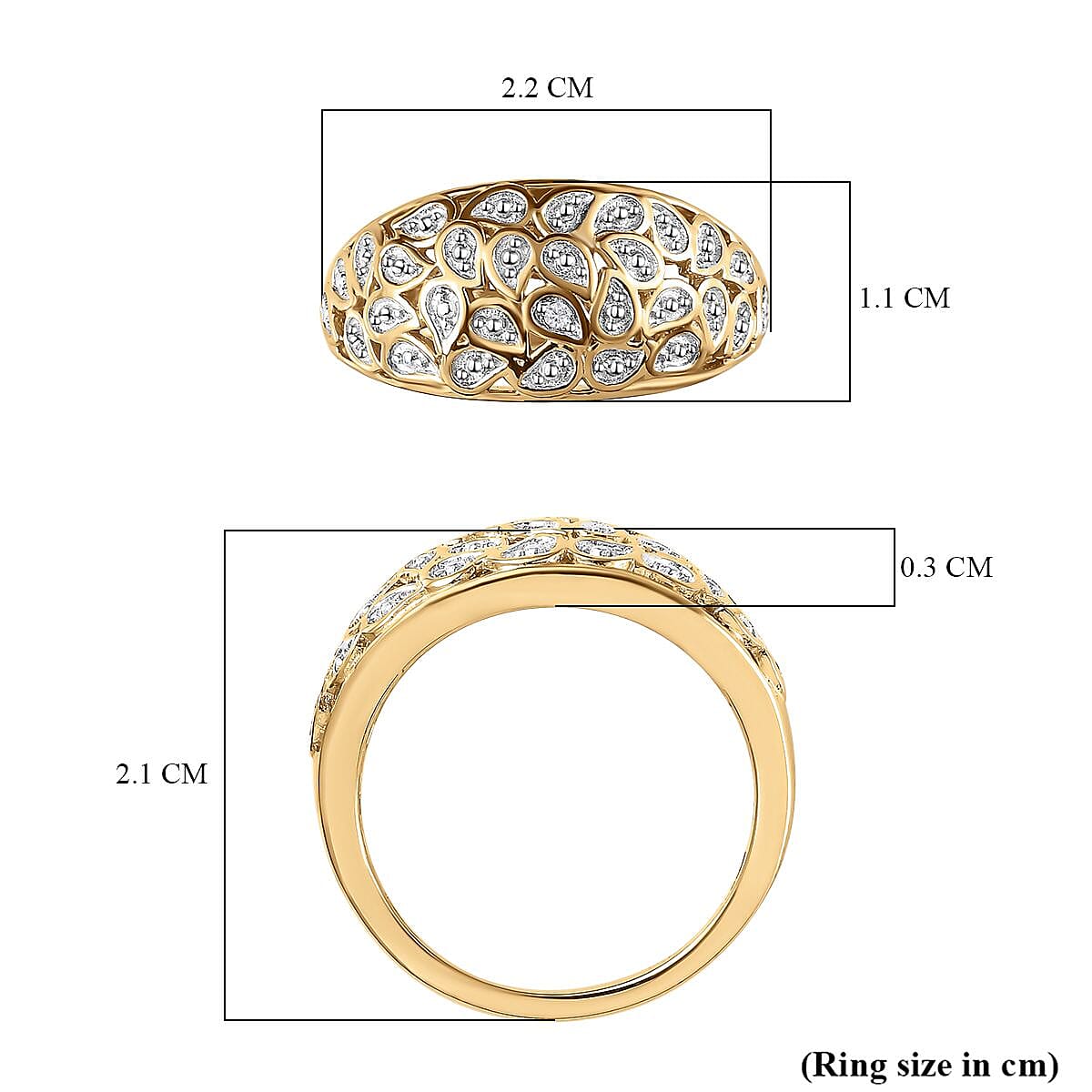 Diamond Dome Ring in 18K Vermeil Yellow Gold Plated and Plating Overlay.