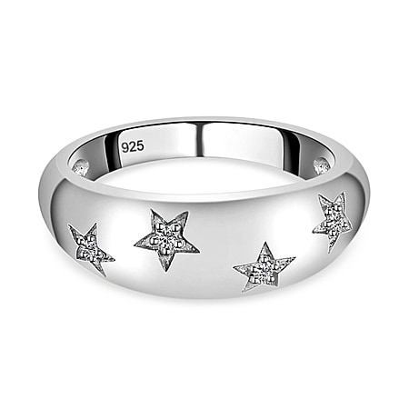 Diamond Star Dome Ring in Sterling Silver with Platinum Plating
