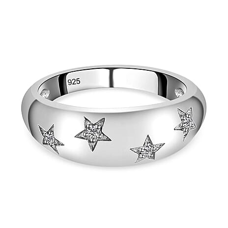 Diamond Star Dome Ring in Platinum Overlay Sterling Silver