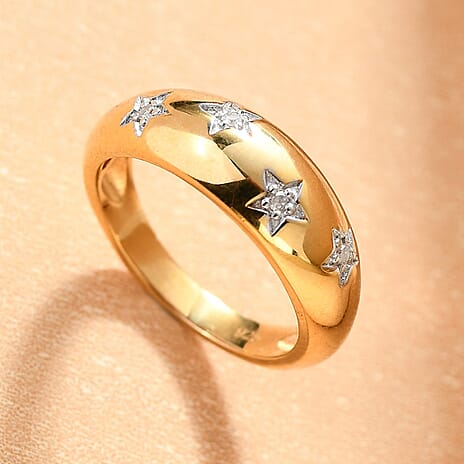 Diamond Star Dome Ring in 14K Gold Overlay Sterling Silver