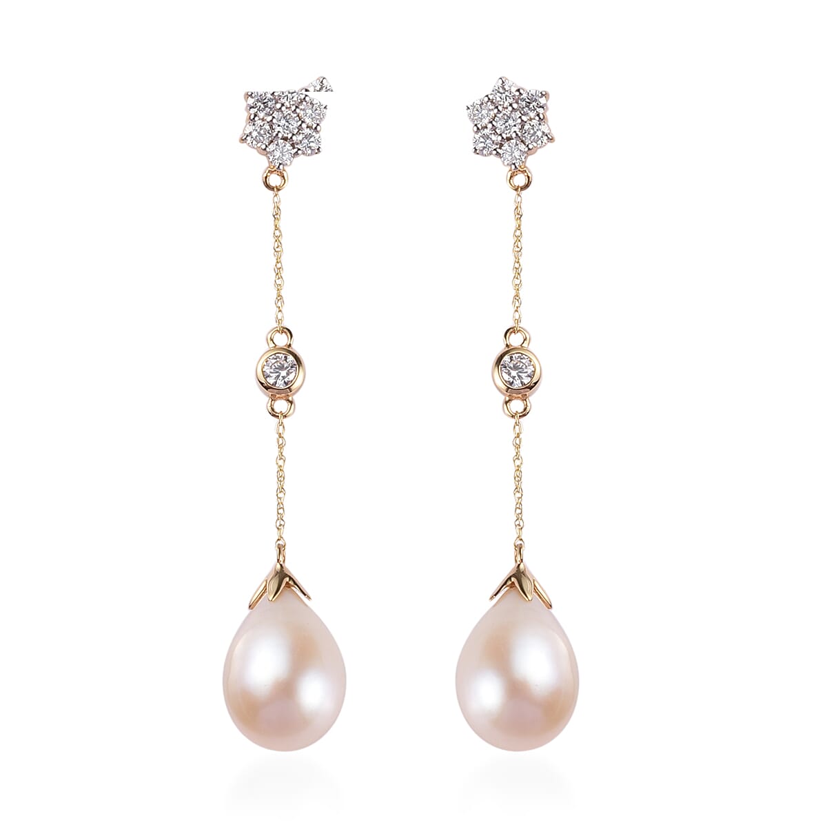 ILIANA 18K Yellow Gold Freshwater Pearl and Diamond Dangle Earrings (with Screw Back) 21.00Cts.