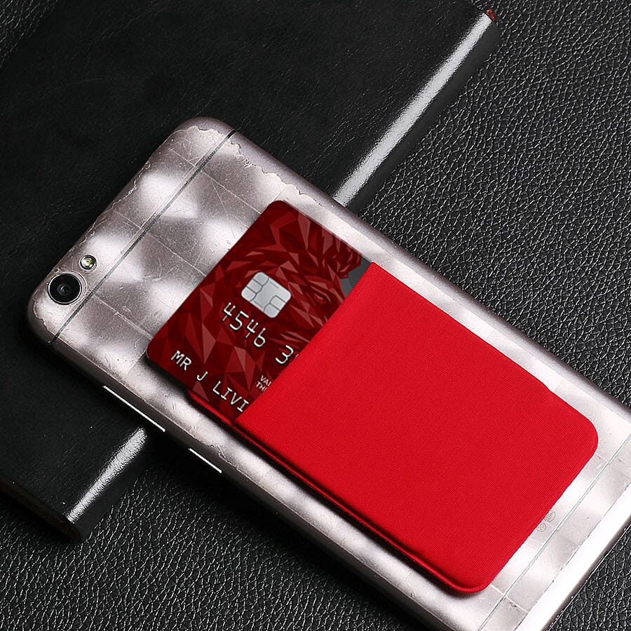 Set of 3 - Adhesive Stick On Wallet Card Holder Sleeve for Smartphones (Red, Purple and Grey)