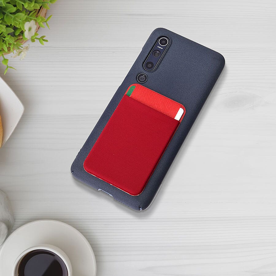 Set of 3 - Adhesive Stick On Wallet Card Holder Sleeve for Smartphones (Red, Purple and Grey)