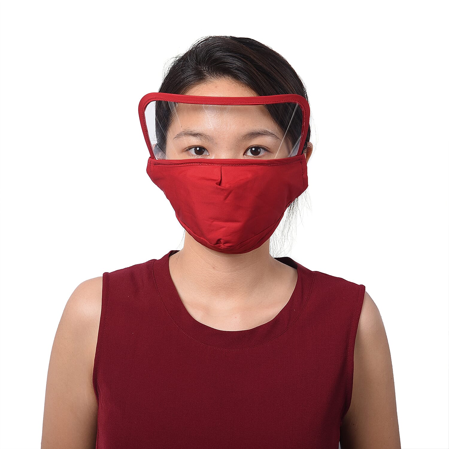 Reusable Face Covering with Eye Shield and Adjustable Ear Loop (Size 22x18cm) - Red