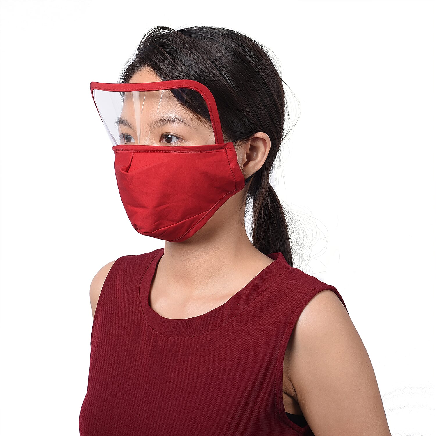 Reusable Face Covering with Eye Shield and Adjustable Ear Loop (Size 22x18cm) - Red