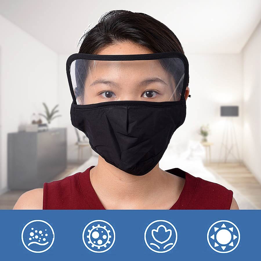 Reusable Face Covering with Eye Shield and Adjustable Ear Loop (Size 22x18cm) - Black