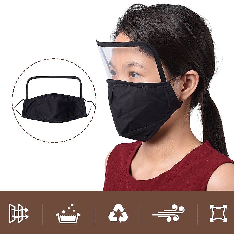 Reusable Face Covering with Eye Shield and Adjustable Ear Loop (Size 22x18cm) - Black