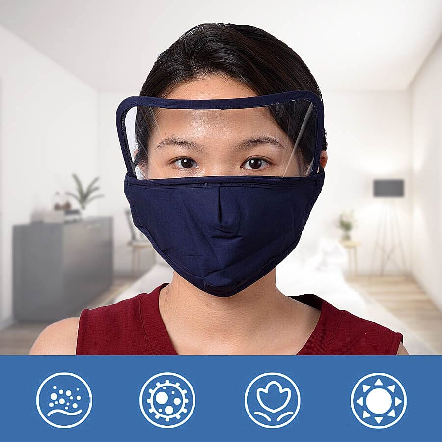 Reusable Face Covering with Eye Shield and Adjustable Ear Loop (Size 22x18cm) - Navy