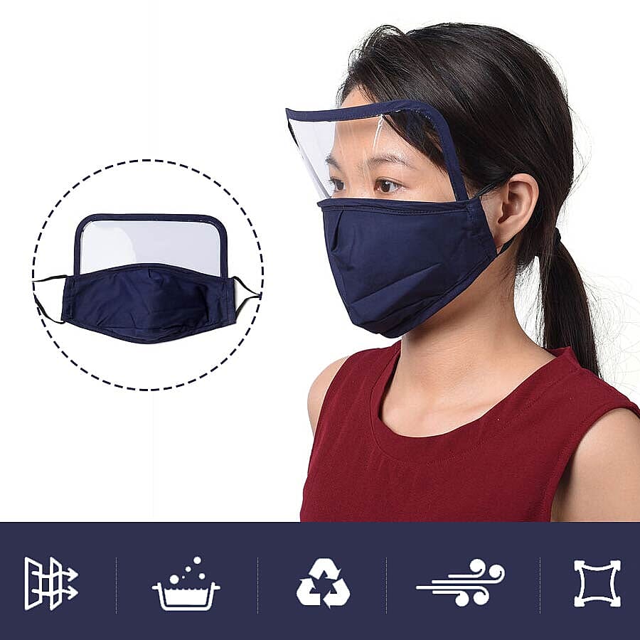 Reusable Face Covering with Eye Shield and Adjustable Ear Loop (Size 22x18cm) - Navy