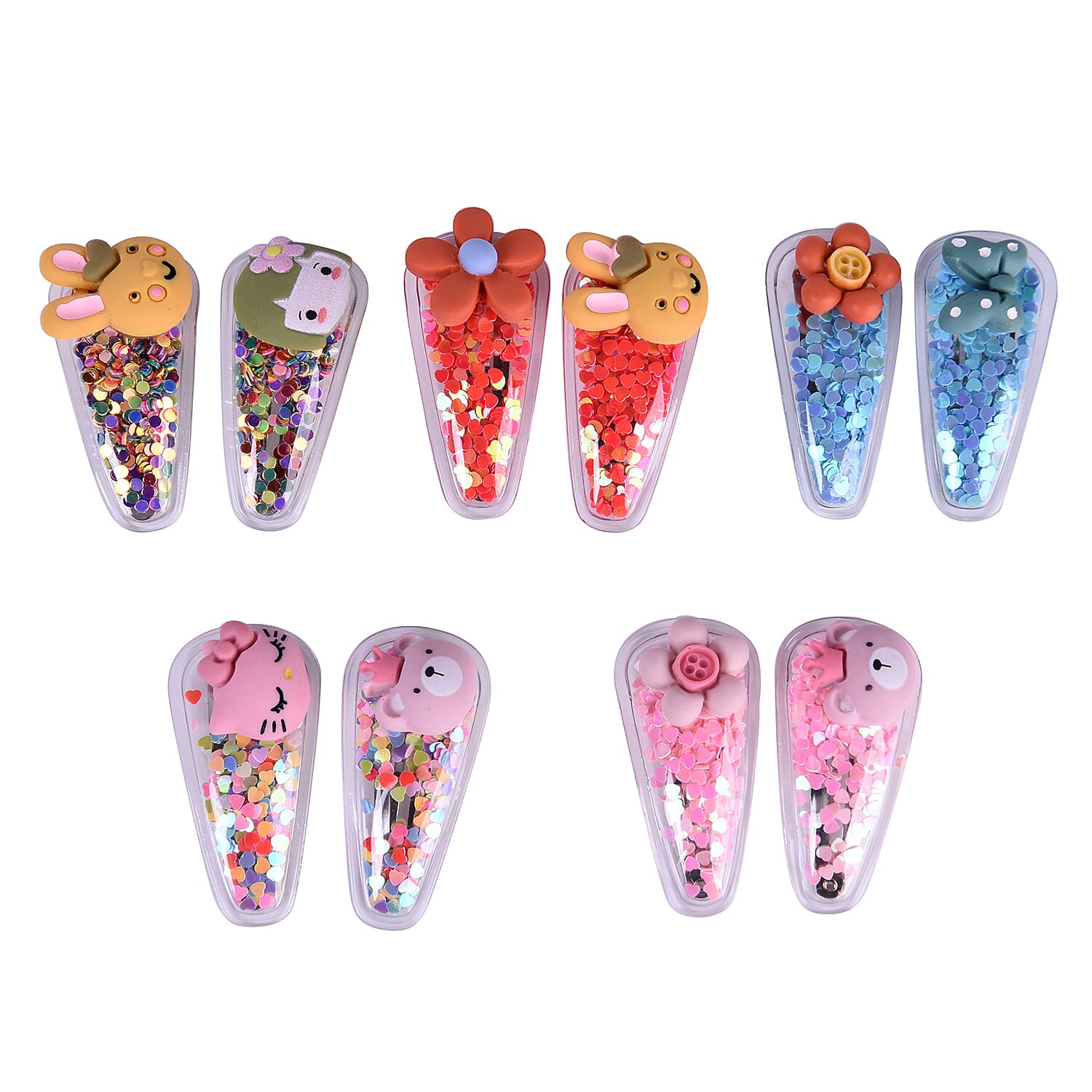 Set of 5 - Multi Colour Kids Hair Clips in Silver Tone (Size 5.5x2.8cm)