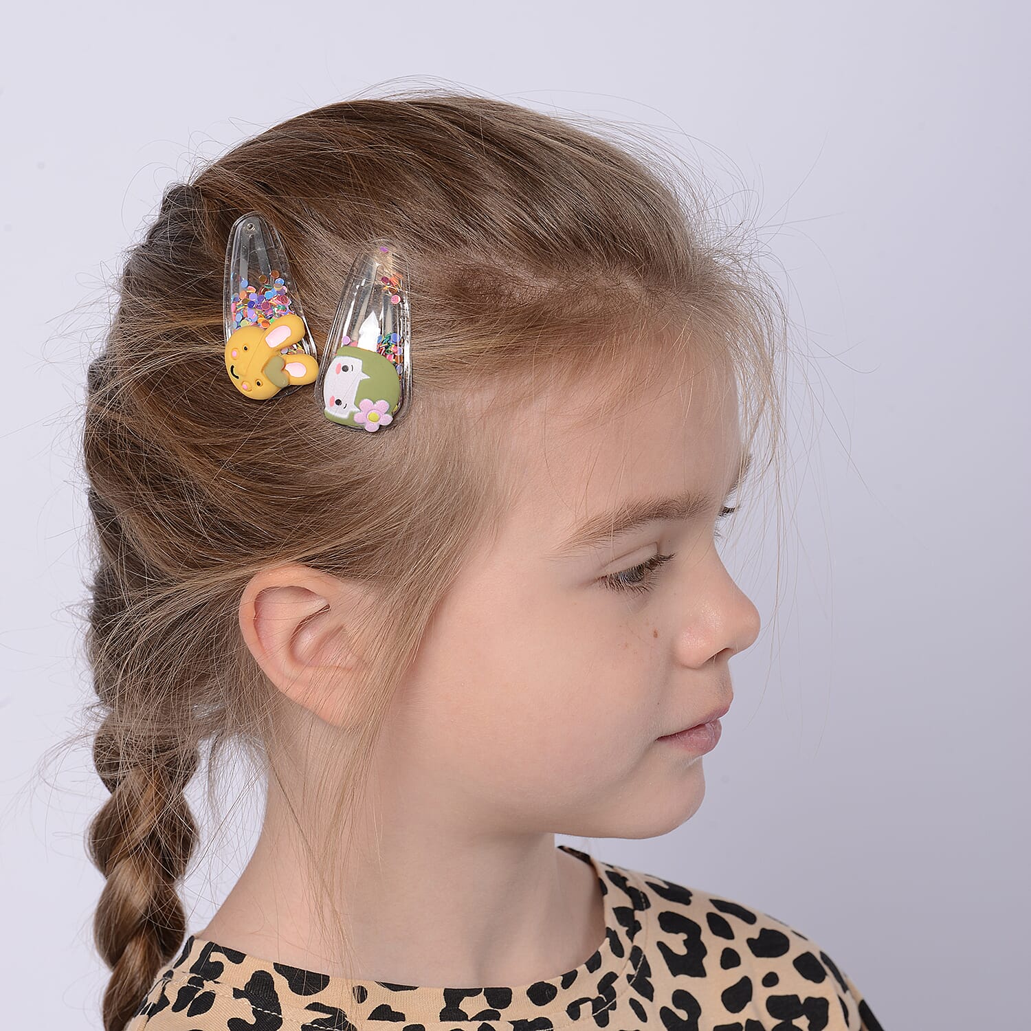 Set of 5 - Multi Colour Kids Hair Clips in Silver Tone (Size 5.5x2.8cm)