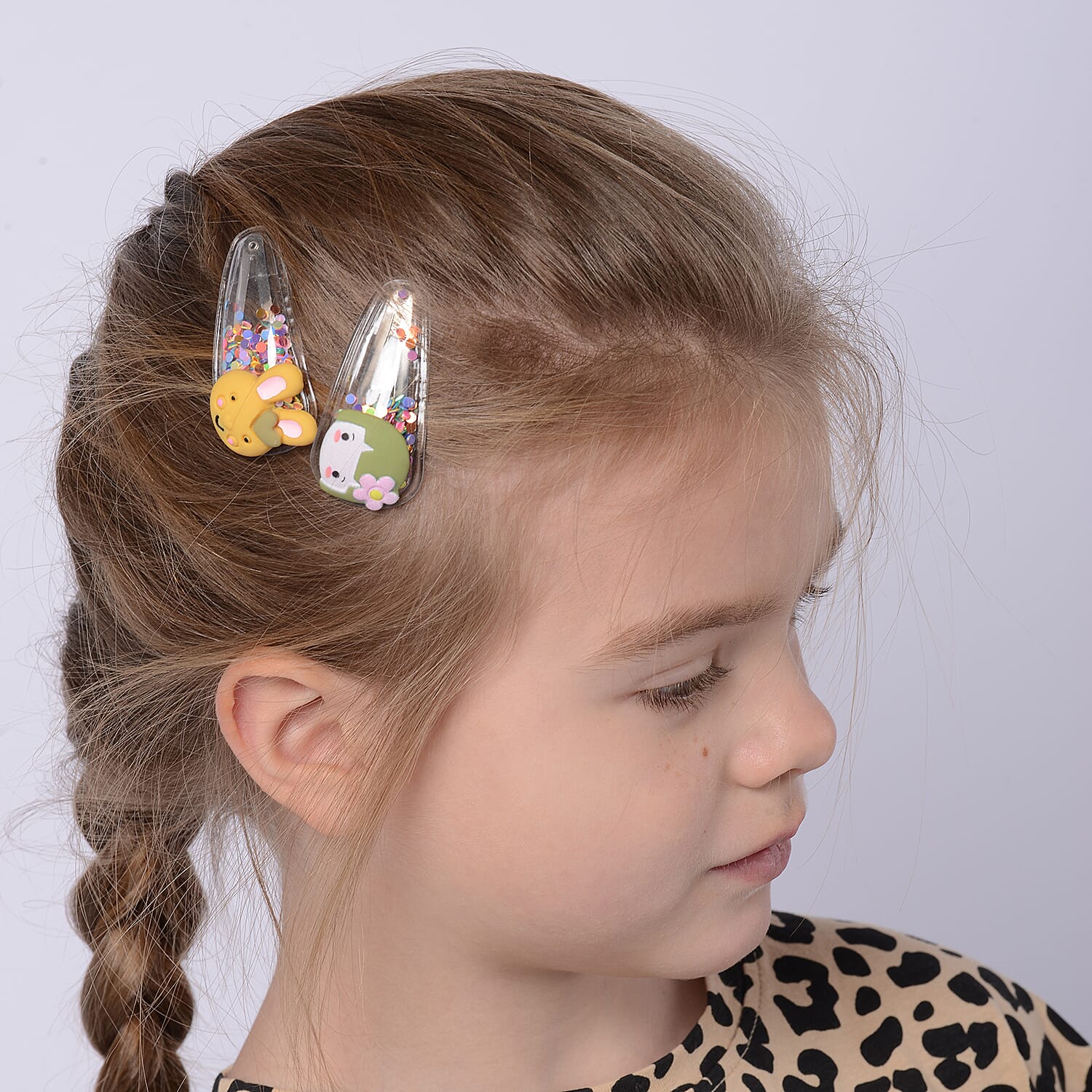 Set of 5 - Multi Colour Kids Hair Clips in Silver Tone (Size 5.5x2.8cm)