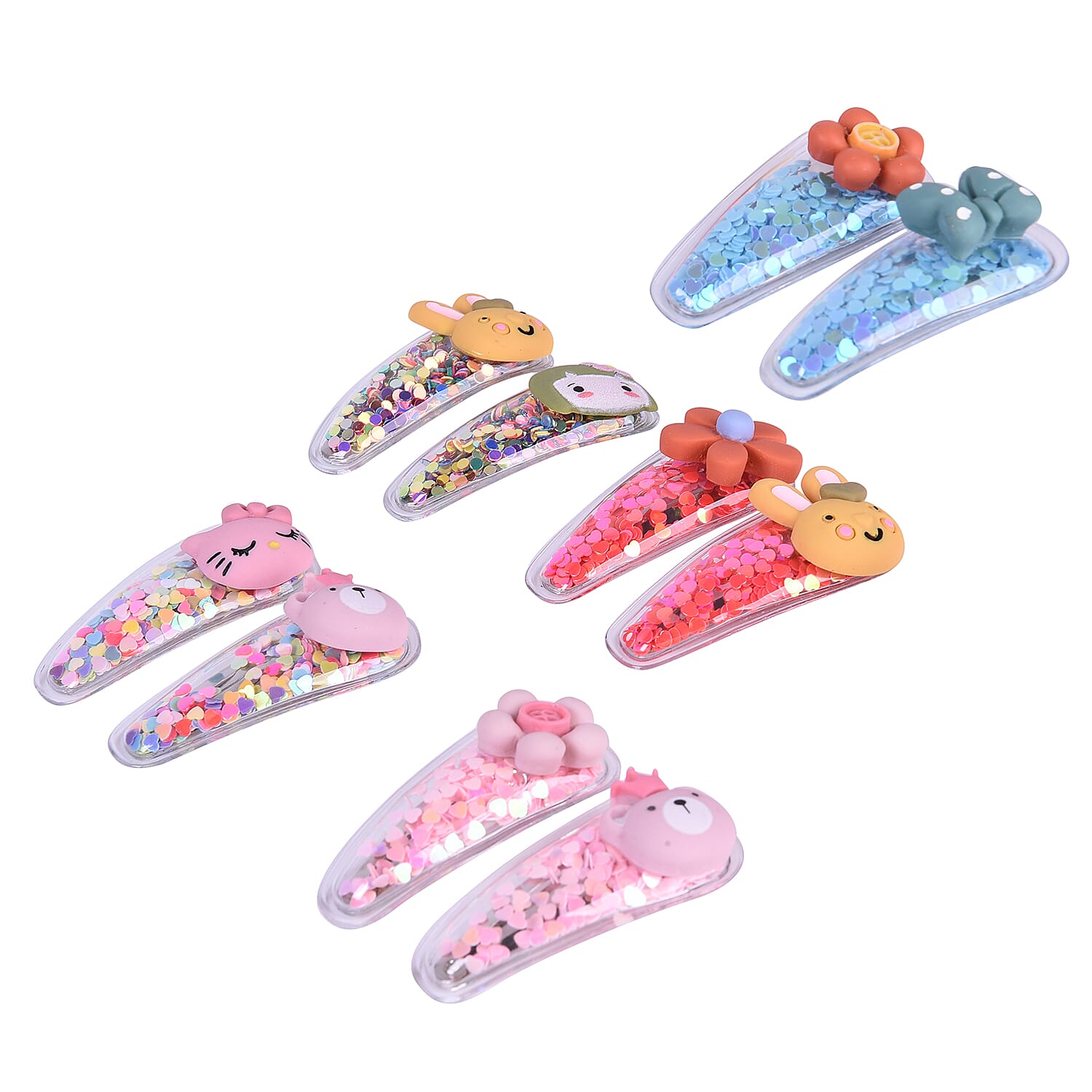 Set of 5 - Multi Colour Kids Hair Clips in Silver Tone (Size 5.5x2.8cm)