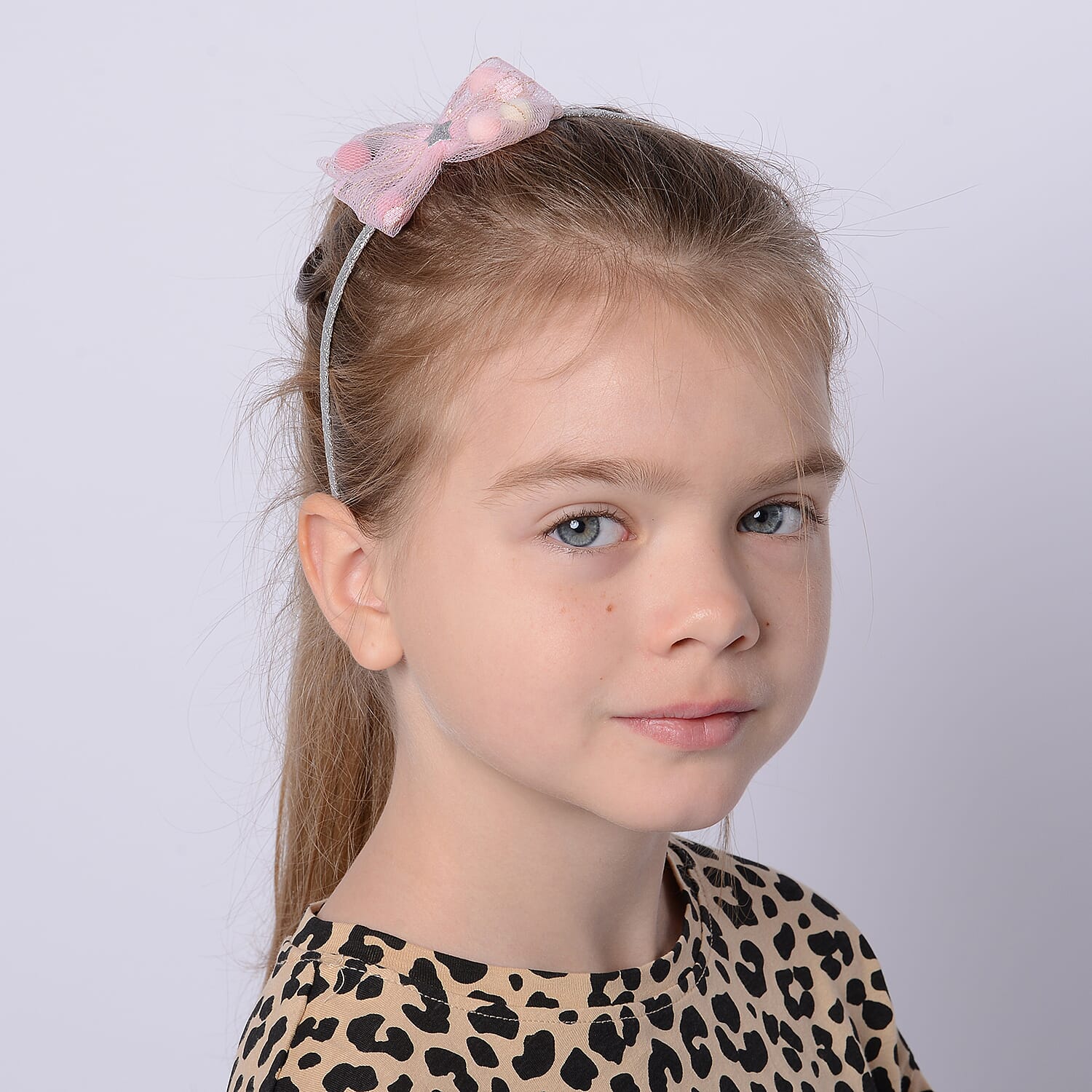 Silver Colour Hair Band with Light Pink Bow (Size 40x7x7 Cm)