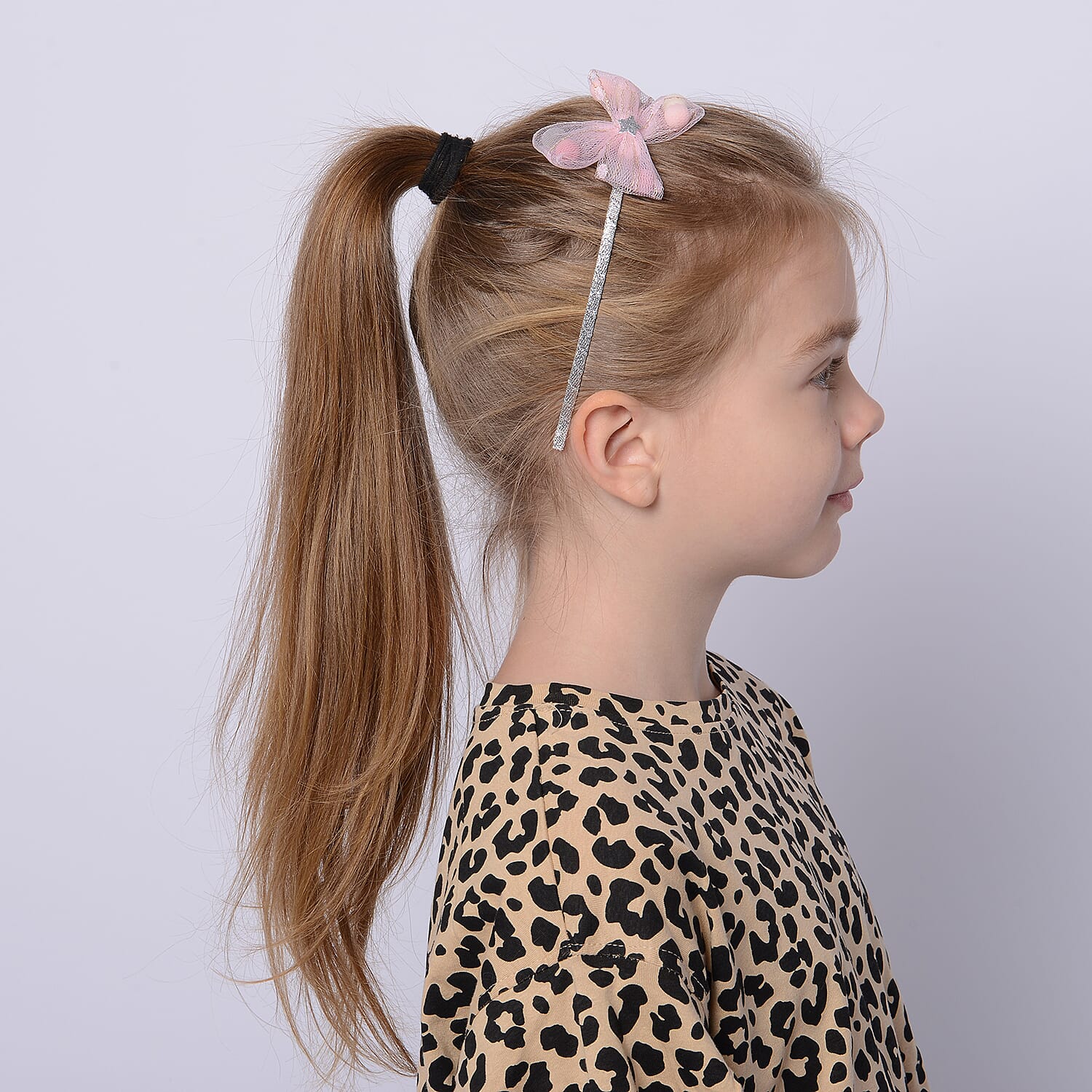 Silver Colour Hair Band with Light Pink Bow (Size 40x7x7 Cm)