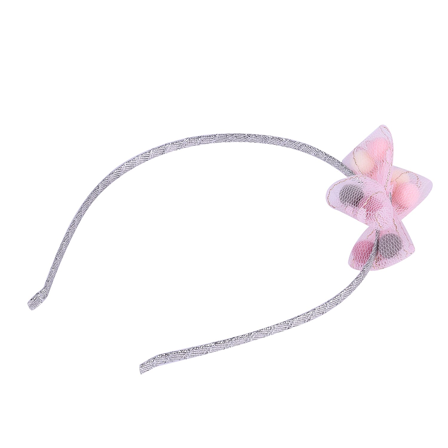 Silver Colour Hair Band with Light Pink Bow (Size 40x7x7 Cm)