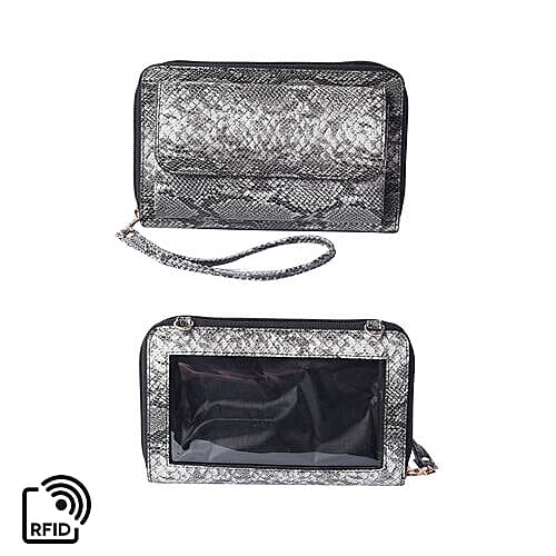 2 Piece Set - RFID Grey and White Snake Print Crossbody Bag and 4000mAh Wireless Power Bankcompar