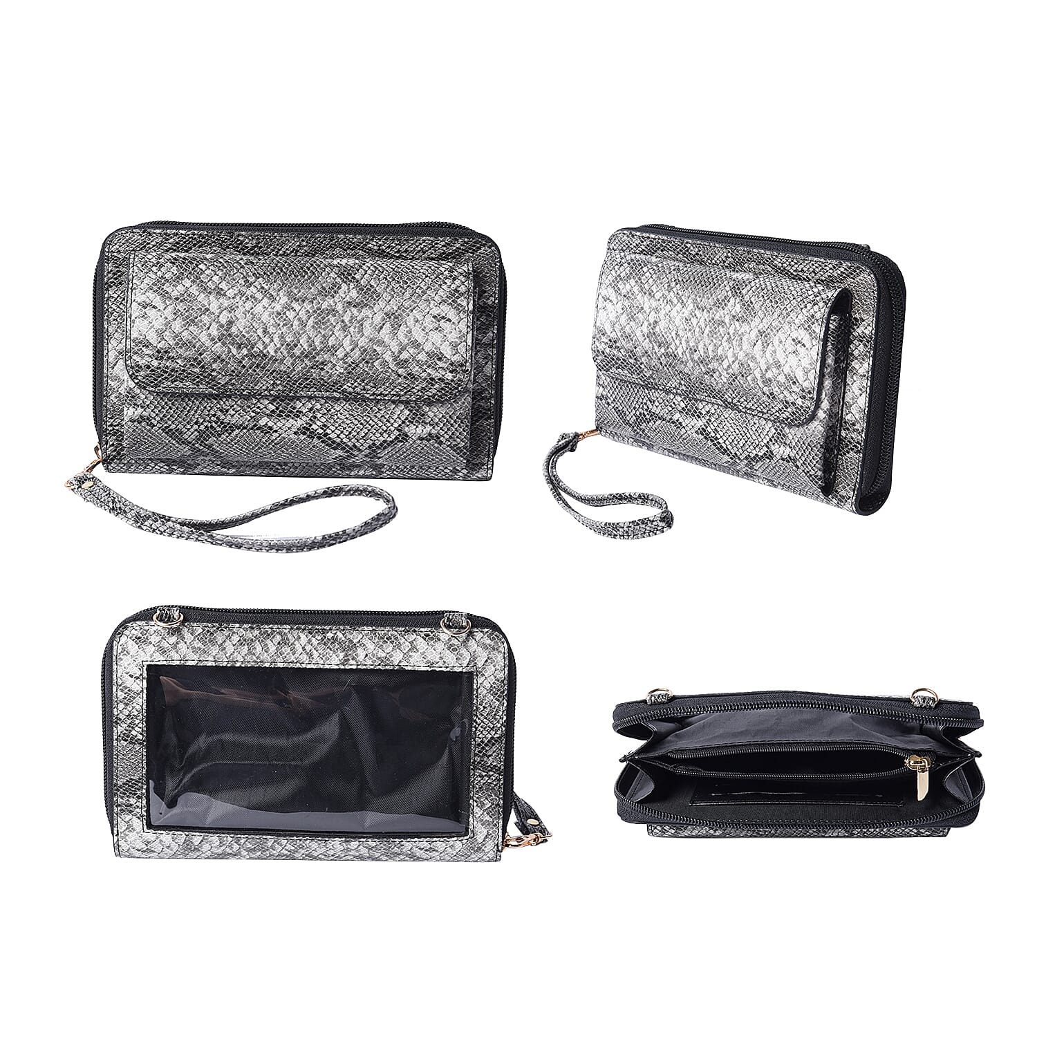 2 Piece Set - RFID Grey and White Snake Print Crossbody Bag and 4000mAh Wireless Power Bankcompar