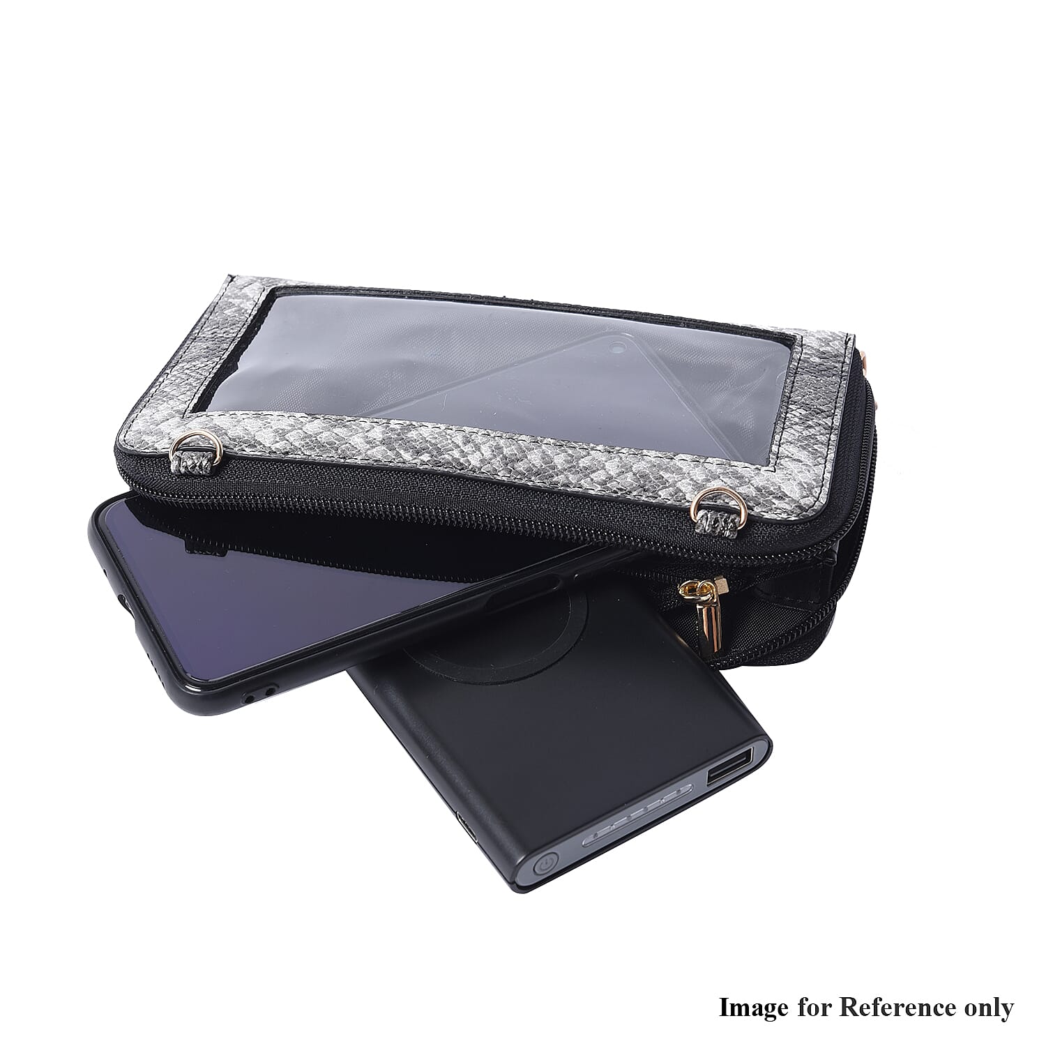 2 Piece Set - RFID Grey and White Snake Print Crossbody Bag and 4000mAh Wireless Power Bankcompar