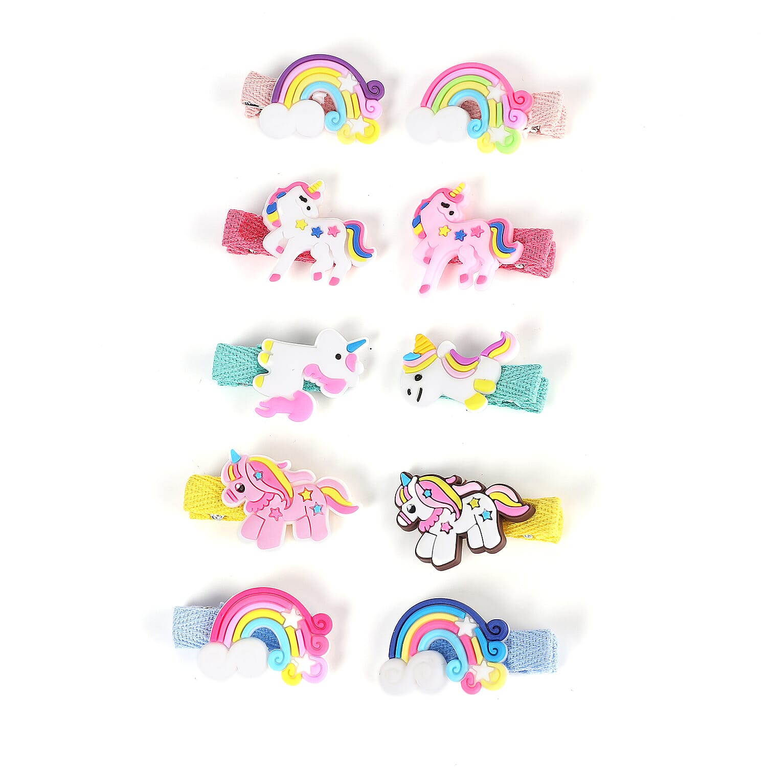 10 Pcs Multi Colour Unicorn & Cloud Design Hair Clip (Size 4x2 Cm)