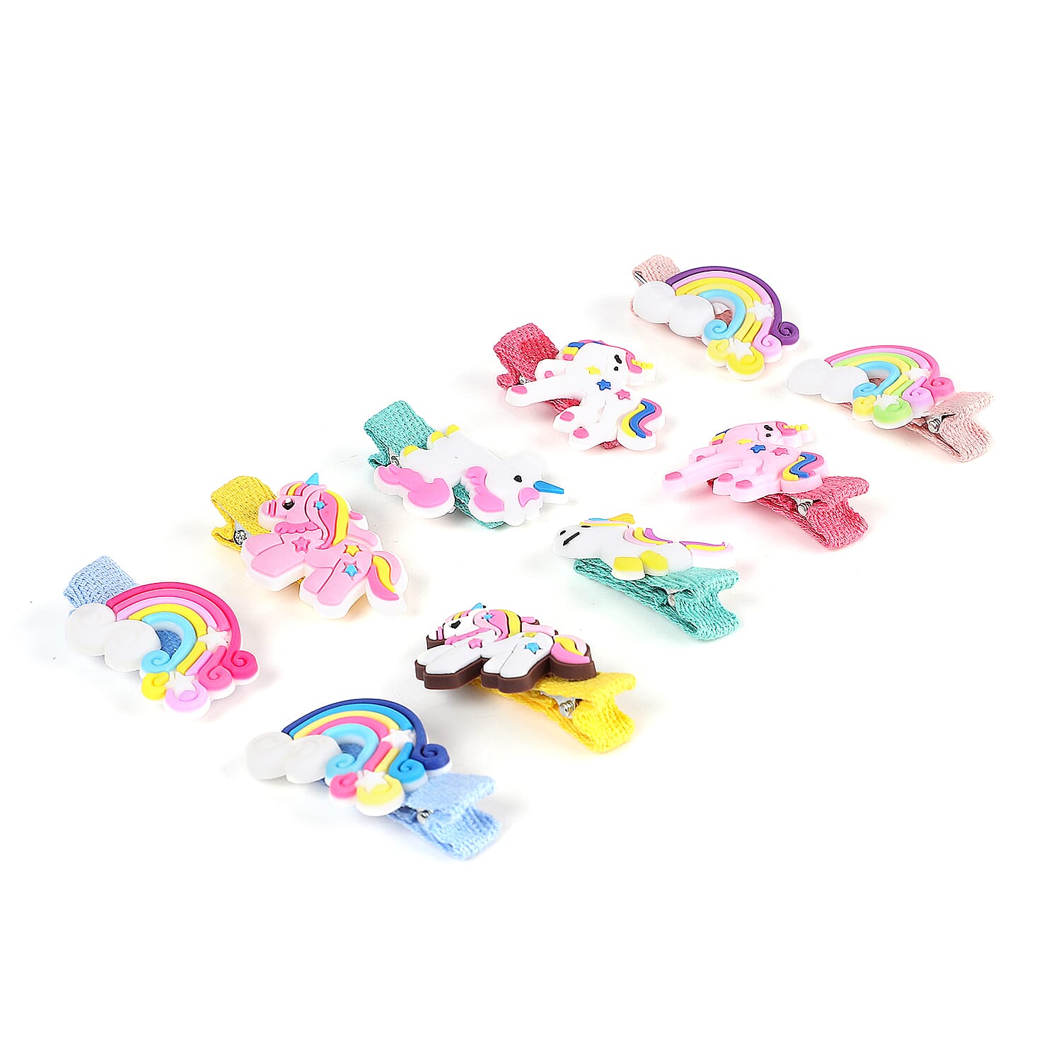 10 Pcs Multi Colour Unicorn & Cloud Design Hair Clip (Size 4x2 Cm)