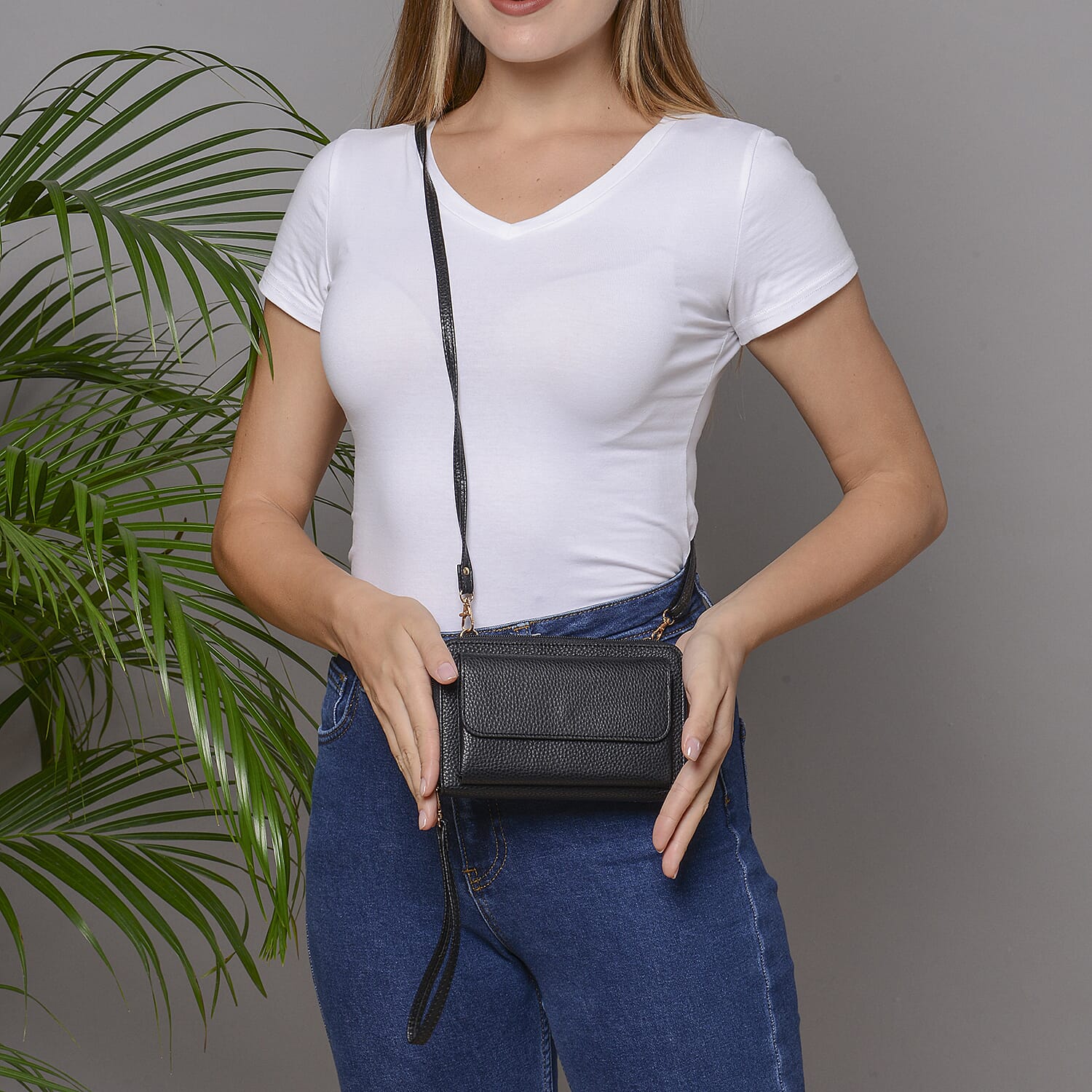 2 Piece Set - Black RFID Crossbody Bag and 4000mAh Wireless Power Bank