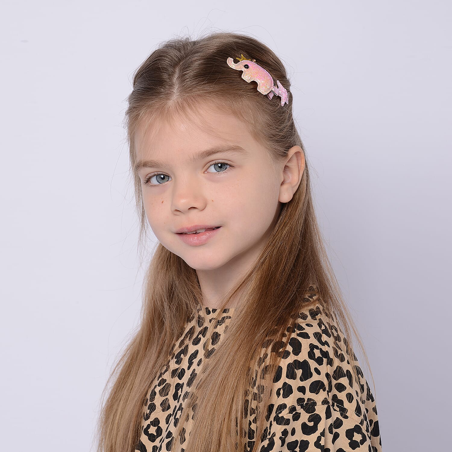 2 Piece Set - Light Pink and Gold Colour Elephant and Star Design Kids Hair Clips (Size 5x3.5x4 cm)