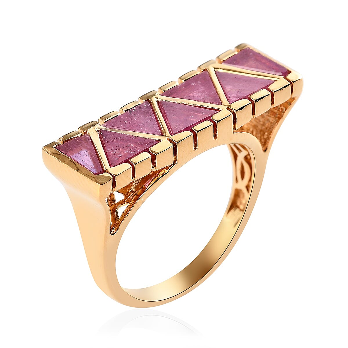 GP African Ruby (FF) and Blue Sapphire Ring in 14K Gold Overlay Sterling Silver 5.00 Ct.