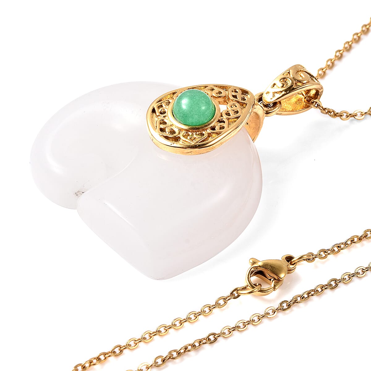 White and Green Jade Elephant Pendant with Chain (Size 20) in Yellow Gold Tone 83.85 Ct.