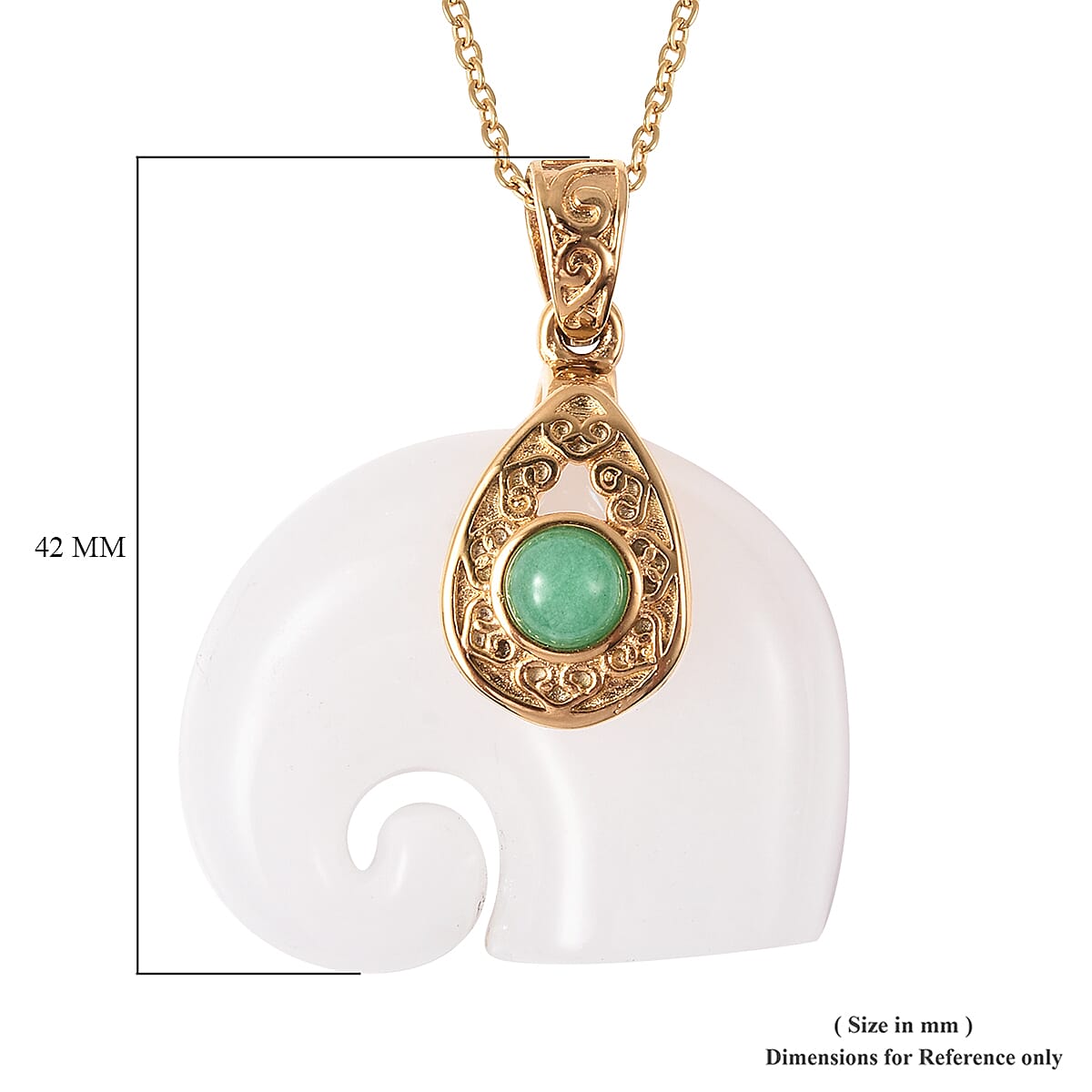 White and Green Jade Elephant Pendant with Chain (Size 20) in Yellow Gold Tone 83.85 Ct.