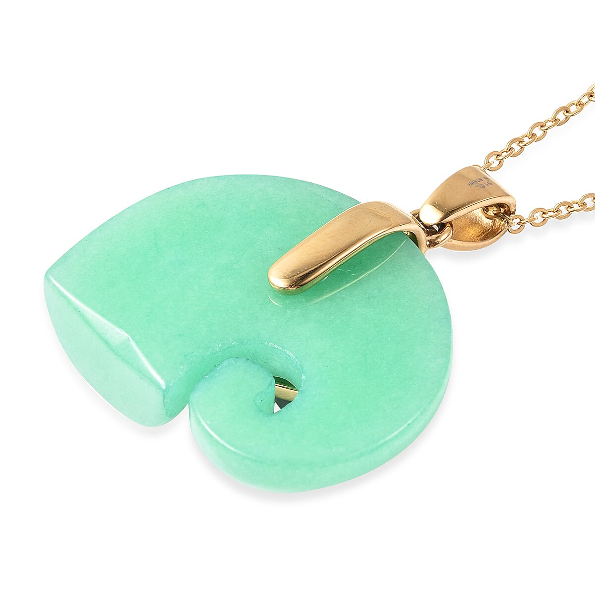 Green Jade and White Jade Elephant Pendant with Chain (Size 20) in Yellow Gold Plated Stainless Steel 74.45 Ct