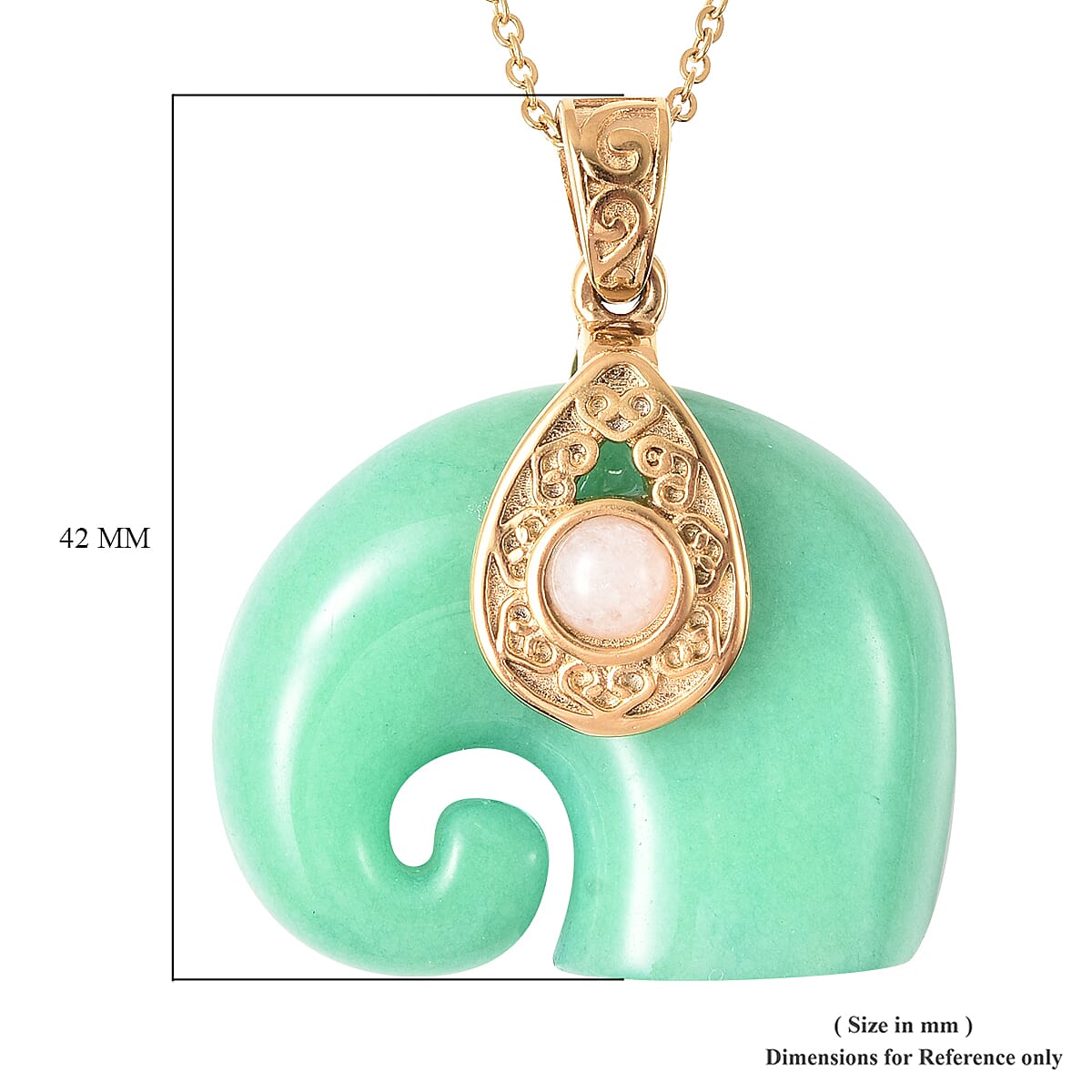 Green Jade and White Jade Elephant Pendant with Chain (Size 20) in Yellow Gold Plated Stainless Steel 74.45 Ct