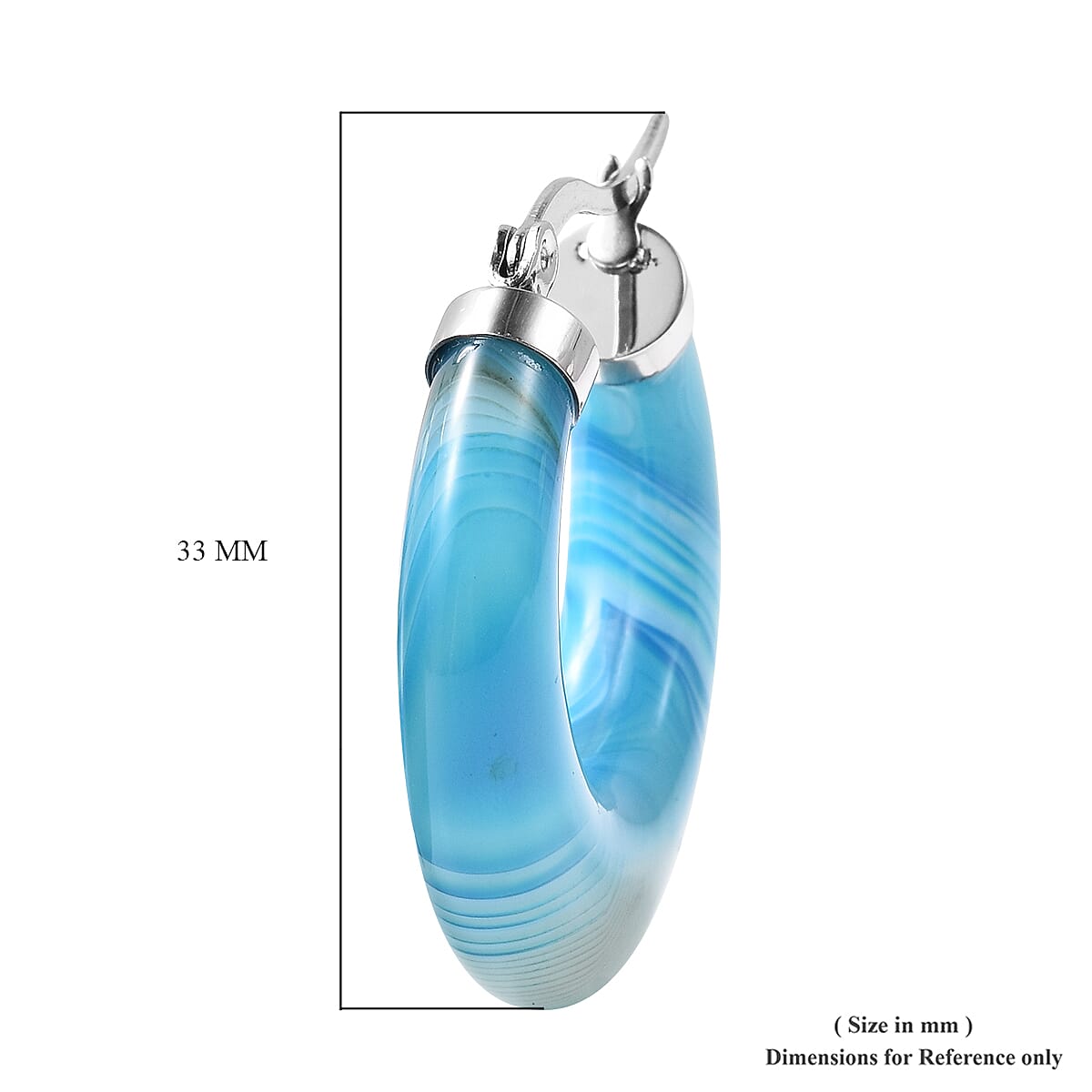 Blue Lace Agate Hoop Earrings (with Clasp) in Stainless Steel 41.00 Ct.