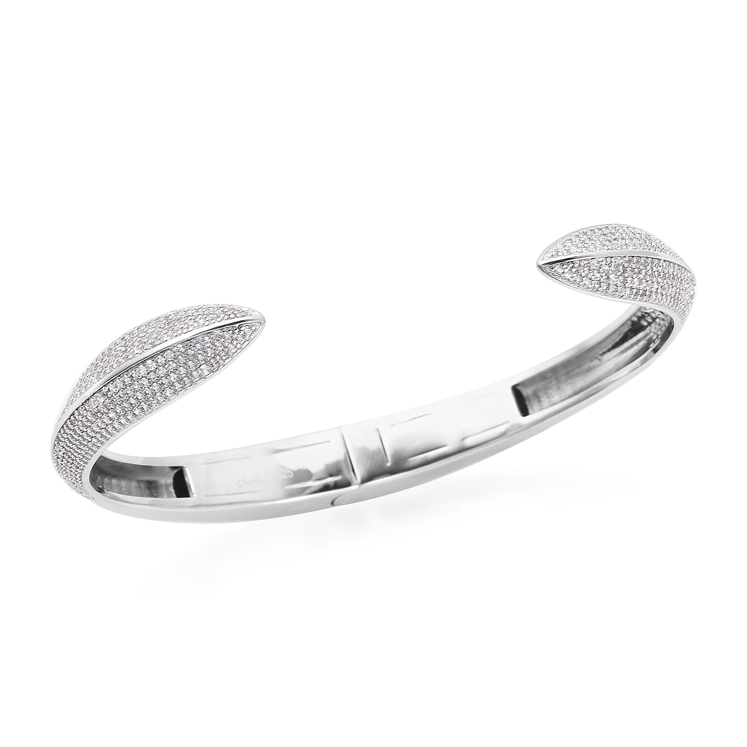 Natural Cambodian Zircon Cuff Bangle (Size 6.75) in Rhodium Overlay Sterling Silver 2.73 Ct, Silver Wt. 17.83 Gms.