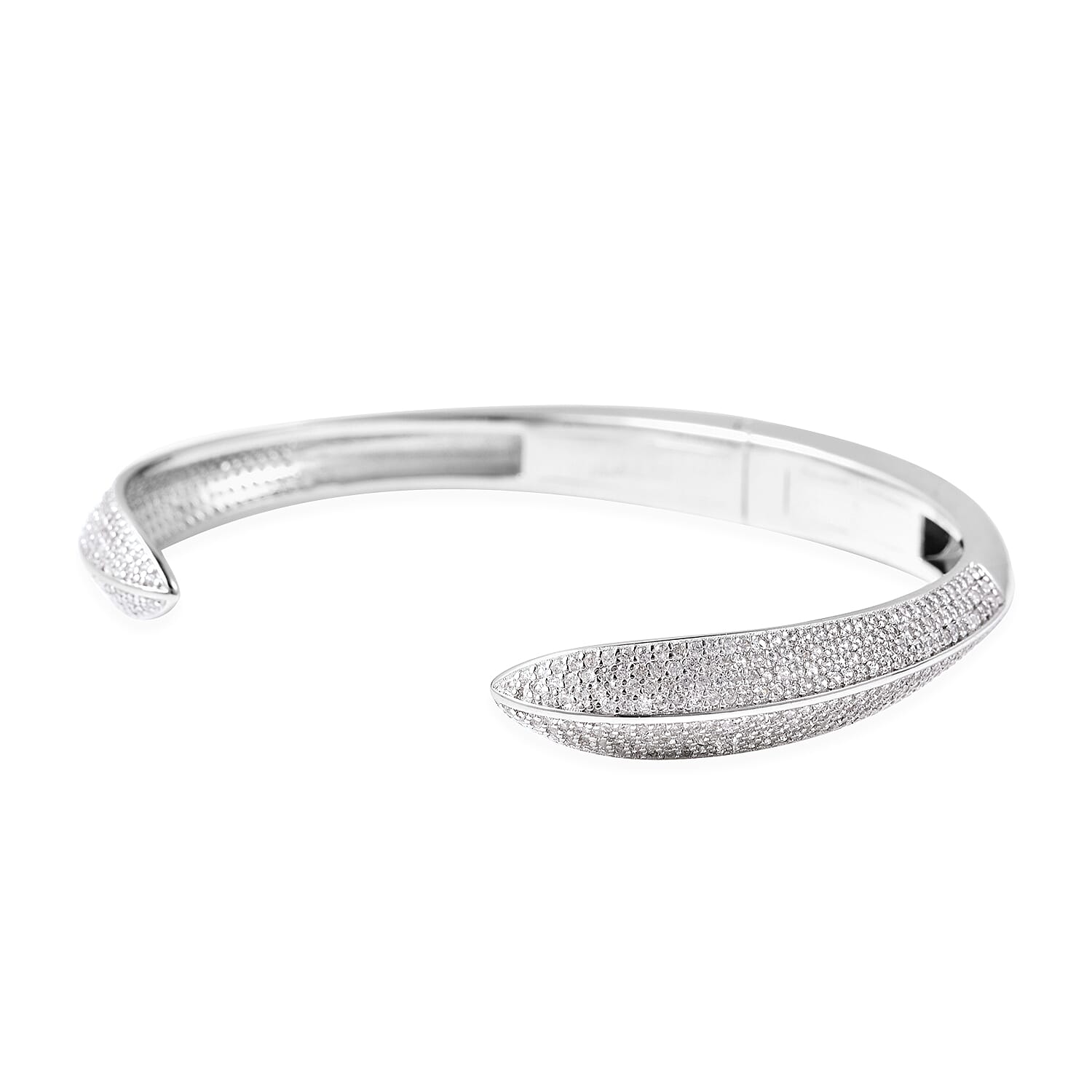Natural Cambodian Zircon Cuff Bangle (Size 6.75) in Rhodium Overlay Sterling Silver 2.73 Ct, Silver Wt. 17.83 Gms.