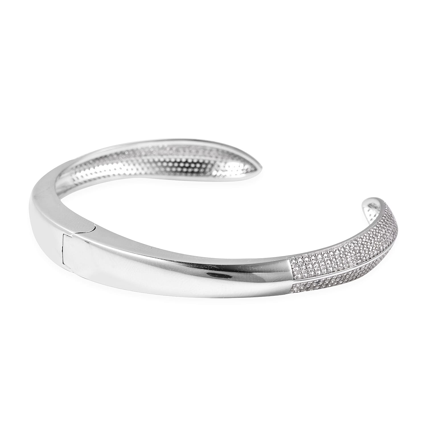 Natural Cambodian Zircon Cuff Bangle (Size 6.75) in Rhodium Overlay Sterling Silver 2.73 Ct, Silver Wt. 17.83 Gms.