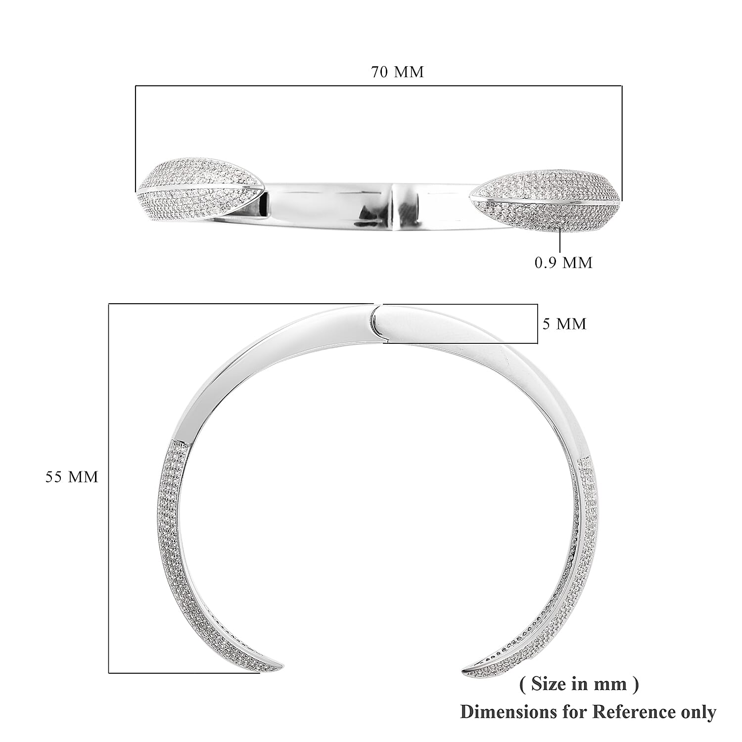 Natural Cambodian Zircon Cuff Bangle (Size 6.75) in Rhodium Overlay Sterling Silver 2.73 Ct, Silver Wt. 17.83 Gms.