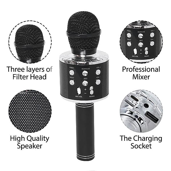 TV Special - Wireless Rechargable Karaoke Microphone with Bluetooth Speaker (Size 23 Cm) - Black