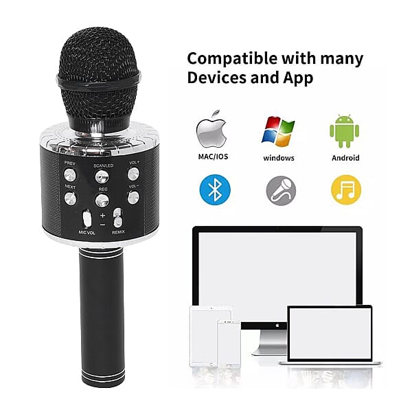 TV Special - Wireless Rechargable Karaoke Microphone with Bluetooth Speaker (Size 23 Cm) - Black