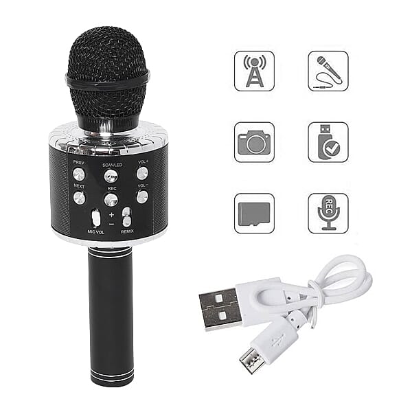 TV Special - Wireless Rechargable Karaoke Microphone with Bluetooth Speaker (Size 23 Cm) - Black
