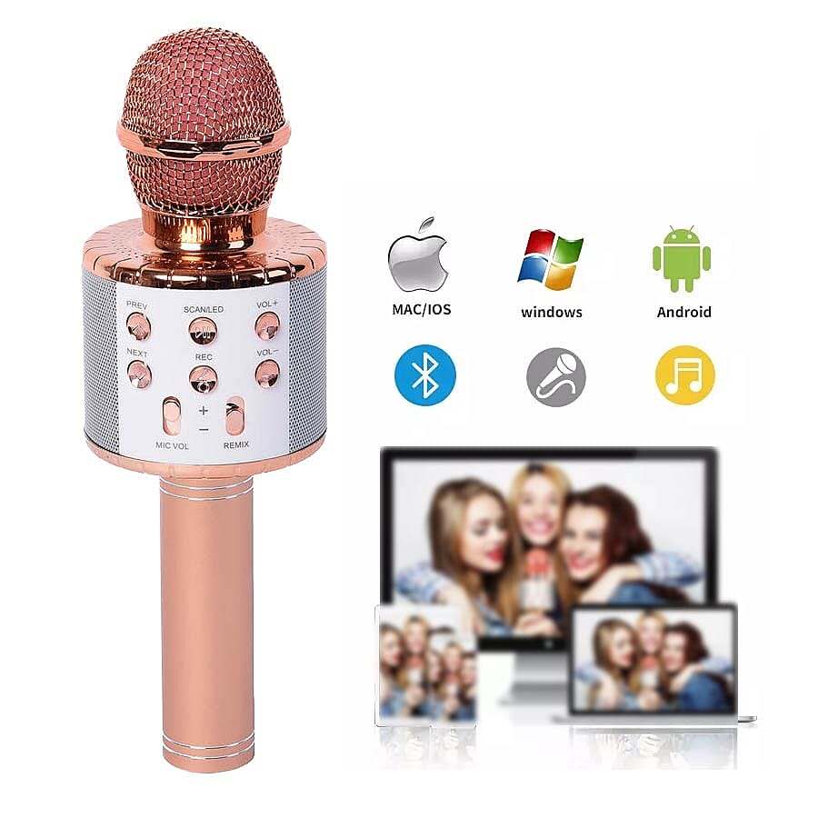 TV Special - Wireless Rechargable Karaoke Microphone with Bluetooth Speaker (Size 23 Cm) - Rose Gold