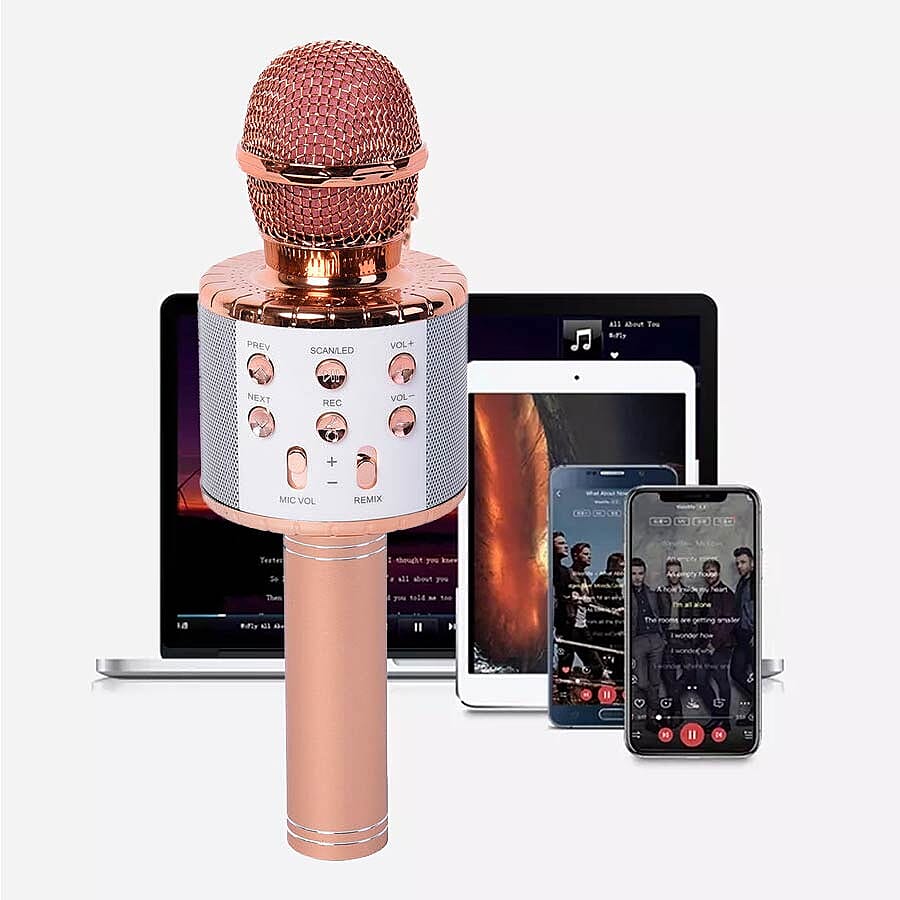 TV Special - Wireless Rechargable Karaoke Microphone with Bluetooth Speaker (Size 23 Cm) - Rose Gold