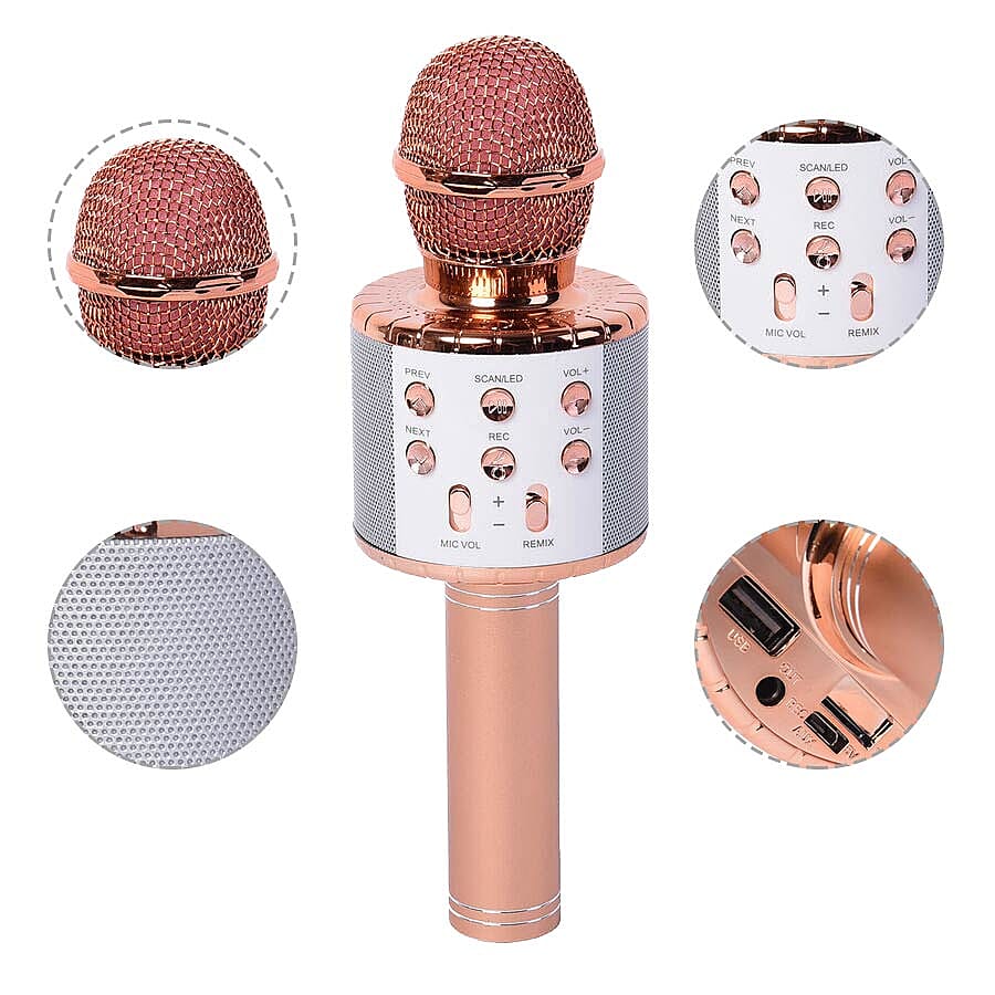 TV Special - Wireless Rechargable Karaoke Microphone with Bluetooth Speaker (Size 23 Cm) - Rose Gold