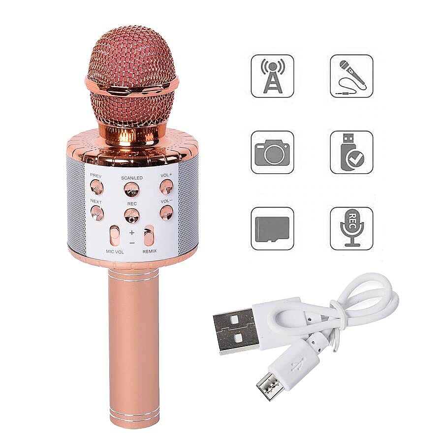 TV Special - Wireless Rechargable Karaoke Microphone with Bluetooth Speaker (Size 23 Cm) - Rose Gold