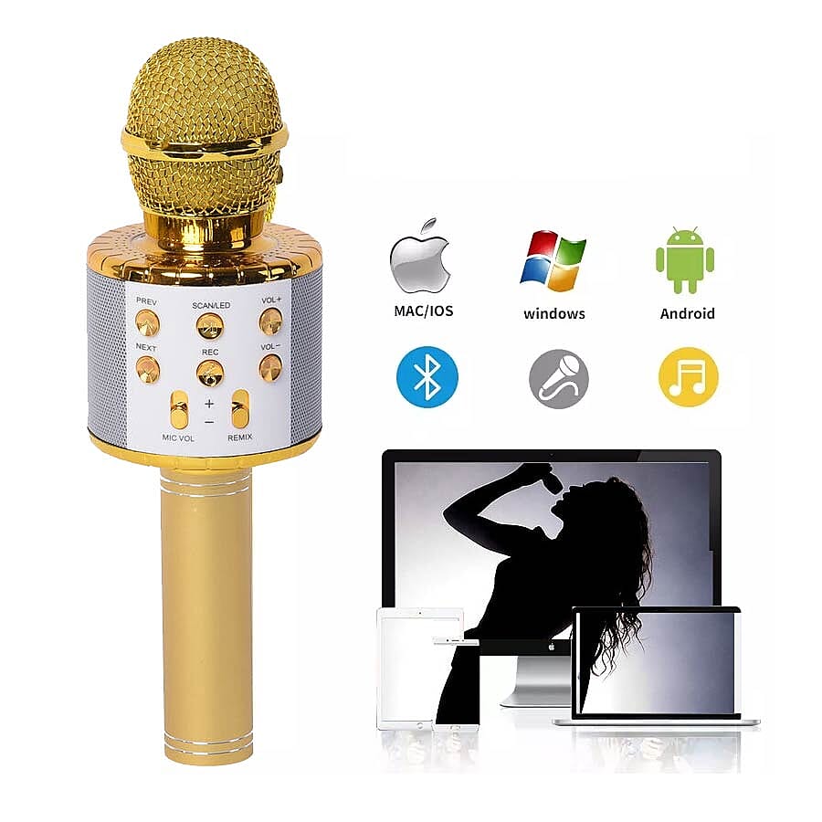 Smart Karaoke Mic with Multi Features in Gold Colour