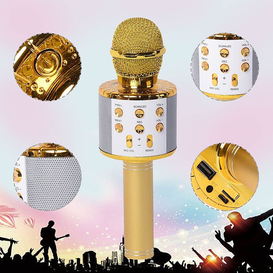 Smart Karaoke Mic with Multi Features in Gold Colour