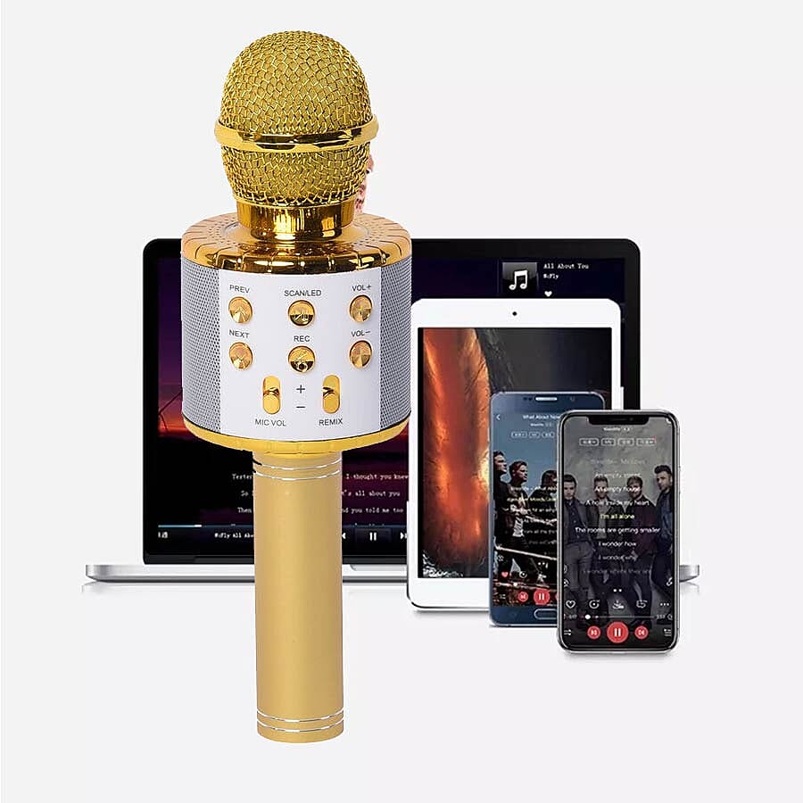 Smart Karaoke Mic with Multi Features in Gold Colour