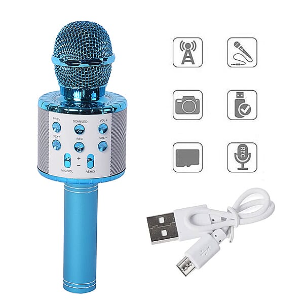 Wireless Rechargable Karaoke Microphone with Bluetooth Speaker (Size 23 Cm) - Blue